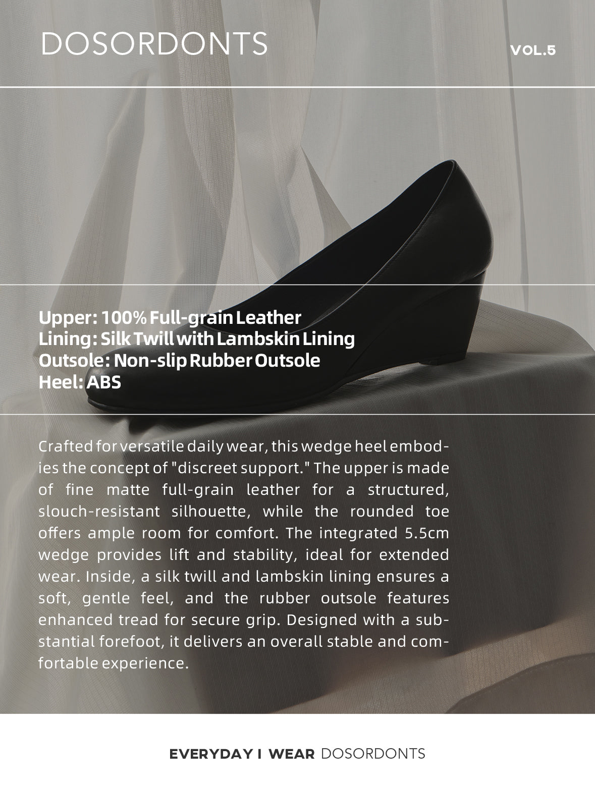 DOSORDONTS Round-Toe Retro Wedge Shoes